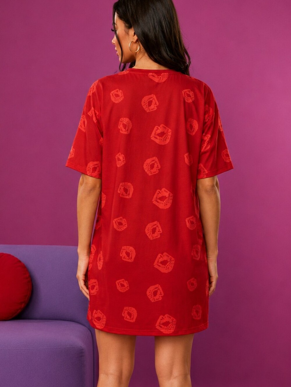 BETTY BOOP Relaxed Fit Sleep Dress Women's LARGE Pajamas Red Black T-Shirt Gown - Picture 5 of 6